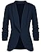 sanatty Women's 3/4 Ruched Sleeve Open Front Lightweight Work Office Blazer Jacket,Navyblue,XX-Large