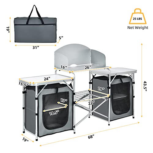 Giantex Camping Kitchen Station, Folding Grill Table with 26'' Tabletop