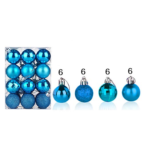 Beauy Girl Christmas Ball Assorted Pendant Shatterproof Ball Ornament Set Seasonal Holiday Wedding Party Decorations(24 Pcs, 4 cm) (Sky Blue)