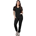 Green Town Scrubs for Women Scrub Set - Jogger Pant and V-Neck Top, 6 Pockets, Easy Care Uniforms-Black-Large