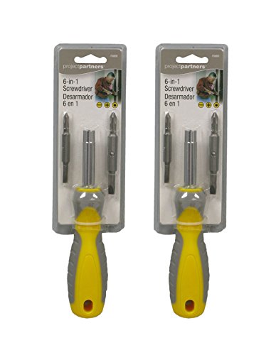 Set of 2 Project Partners 6 in 1 Screwdriver with Comfort Grip Handle