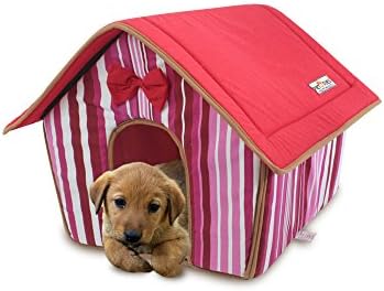Pet House by Petories, Soft and Cozy Sturdy Pet House with Soft Removable Cushion, Perfect for Cats, Kittens and Puppies - Pink Stripes