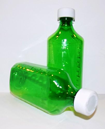 Graduated Oval Plastic 16 Ounce Green RX Medicine Bottle with Child-Resistant Caps 12 Pack BPA-Free Pharmaceutical Grade Product