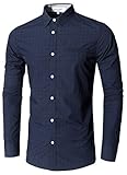 Emiqude Mens Casual Slim Fit Long Sleeve Fake Pocket Contrast Plaid Dress Shirt