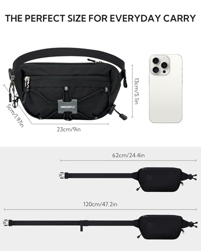 Waterfly Men's Women's Small Fanny Pack with RFID Blocking Anti-Theft Waist Bag with Adjustable Belt for Travel, Hiking, Cycling, Walking, City Holiday, Black