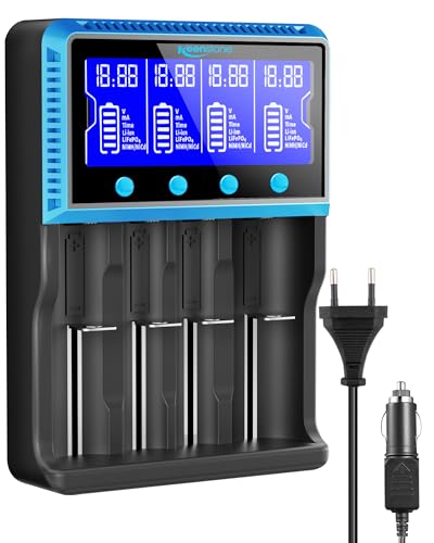 Keenstone 18650 Battery Charger, Universal Rechargeable Battery Charger for 26650 10440 14500 16340 26500 IMR Li-ION Ni-MH Ni-CD LiFePO4 AA AAA, Large Screen, Independent Case