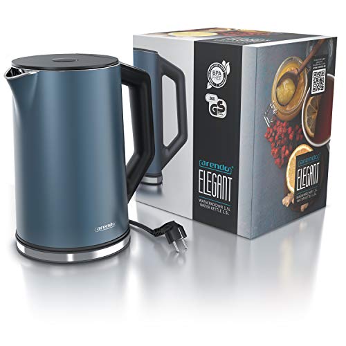 Arendo - Edelstahl Wasserkocher mit Temperatureinstellung 40-100 Grad in 5er Schritten - Doppelwand Design - Modell ELEGANT - 1,5 Liter - 2200 W - Teekocher mit Temperaturanzeige - GS - Admiral Blau – Bild 8