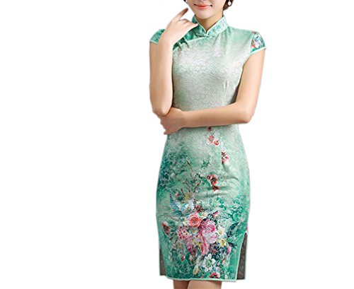 XueXian(TM) Women's Lace Summer China Mini Cheongsam Short Qipao Dress Party Green