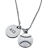 Sportybella Personalized Softball Necklace, Custom Engraved Softball Charm with Jersey Number, Softball Gift, Softball Pendent Jewelry, Softball Players & Team Gifts