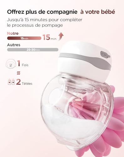 Haokoo Tire-Lait Électrique Mains Libres – Portable et Anti-Fuite, Aspiration Douce, 3 Modes, 12 Intensités, Silencieux, Sans BPA, Brides 21/24 mm, 2 Unités