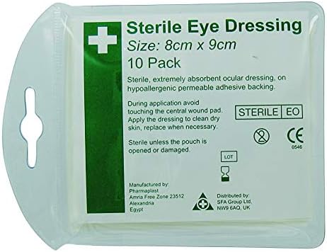Safety First Aid Group Group HypaCover Sterile Adhesive Eye Pad, 5.8 x 8.2cm (Pack of 10), White, 8x9 cm (Pack of 10)