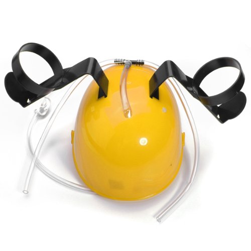 "Yellow Creative Hard Hat Helmet Beer Soda Dual Can Drinking Straw