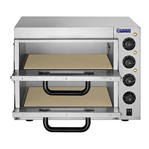 Royal Catering RCPO-3000-2PS-1 Pizzaoven elektrisch 2 kamers pizzabakoven pizza oven chamotte chamotte bodem (3000W, 2… - Afbeelding 3