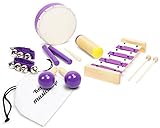 Kenley Wooden Musical Instruments for Kids - Percussion & Rhythm Band Play Music Toys for Baby Children & Toddlers - Set of 9 - Includes Maracas Tambourine Xylophone