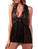 Ruzishun Sexy Lingerie Lace Splicing Transparent Chemise