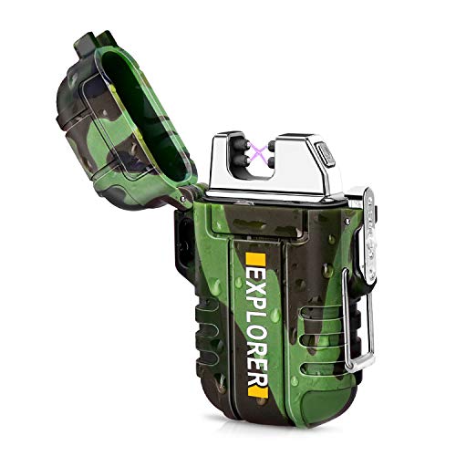 Green Vivid Waterproof Flameless Electric Lighter-Dual Arc Plasma Beam Lighter-USB Rechargeable-Windproof-No Butane-Ideal Lighter for Indoor and Outdoor Activities (Camouflage)