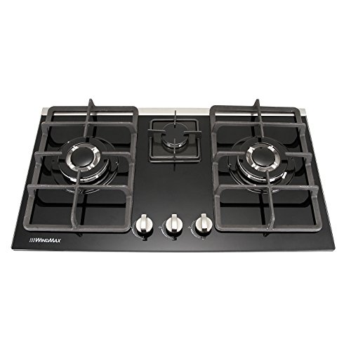 WINDMAX 30" Builtin 3 Burners Gas Hob Cooktop Tempered Glass NG/LPG
