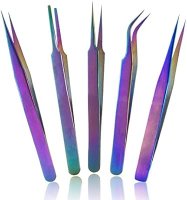 5pcs Rainbow Stainless Steel Tweezers Eyelash Extension Tweezers