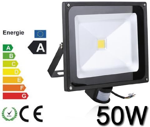 Himanjie 50W LED Motion Sensor Outdoor Floodlight, Warm White(2800-3500K), PIR Landscape Lights, Waterproof IP65, AC 85-265V Security Lights, for Gardens, Yards, Basements, Rooftops, Warehouses, Billboards [Energy Class A+]