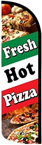 Fresh Hot Pizza Stay-Open Feather Swooper Flag Banner Kit: 15' Fusion Pole Set, Safety Orange Stake