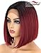 K'ryssma Ombre Burgundy Lace Front Wigs Short Bob Synthetic Wig Black Roots to Wine Red Ombre Lace Front Wig with Deep Middle Parting Heat Resistant