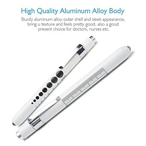Opoway Nurse Penlight LED Medical Pen Light with Pupil Gauge Measurements for Nursing Students Doctors Stethoscope Medical Occasion with Durable Batteries Free, White, 2 Piece