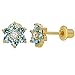 Gold Plated Light Blue CZ Flower Safety Screw Back Earrings for Babies, Toddlers, and Little Girls 5mm - Stunning and Vibrant Light Blue Cubic Zirconia Flower Earrings Stud for Kids