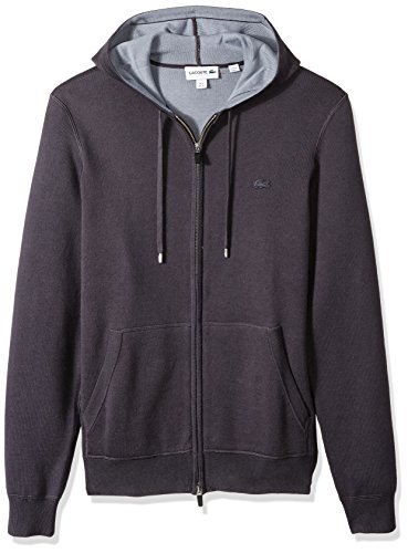 Lacoste Men s Doubleface Cotton and Poly Hoddie Full Zip Sweatshirt, Graphite/Mill Blue, Medium