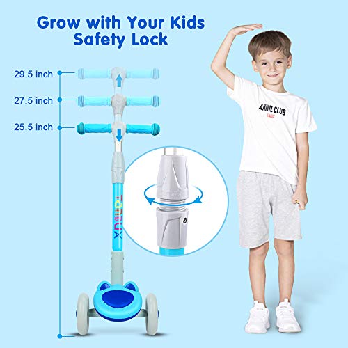 TONBUX Scooters for Kids Ages 3-8, Kids Scooter for Toddlers, Boys and Girls Scooter with Light Up 3-Wheels, Mini Scooter for Children, for Ride On Toys - Blue Cat Design