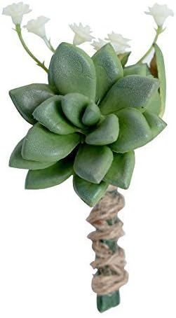 Silk Artificial Boutonniere - Green Succulent and Babys Breath Boutonniere or Corsage Faux