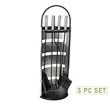 Mind Reader COOLFIRE4-SIL 4 Piece Stand Alone Fire Place Set, Steel Construction, Includes Stand, Brush, Shovel/Scooper, Poker, Tongs Black