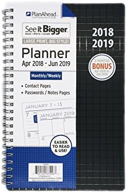 April 2018 - June 2019 MONTHLY/WEEKLY PLANNER PlanAhead SEE IT BIGGER MEDIUM,SIZE 5" x 8" 3 MONTHS BONUS (Black)