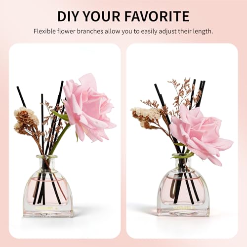 Reed Diffusers Set, Rose Air Freshener, 8.5 oz / 250 ml Scented Diffuser with 10 Sticks, 140 Days Long Lasting Home Fragrance for Bathroom Bedroom Living Room Shelf Decor