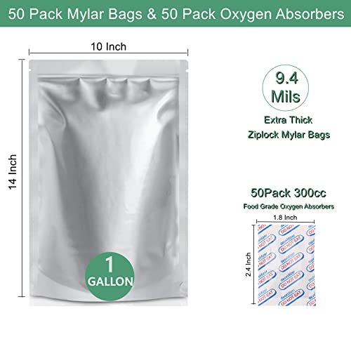 Ztalee 50 Packs 1 Gallon Mylar Bags (Extra Thick 9.4 Mil, 14''x10