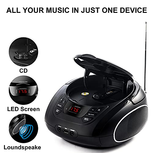 CD Player, Portable Boombox with FM Radio, Bluetooth Speaker with