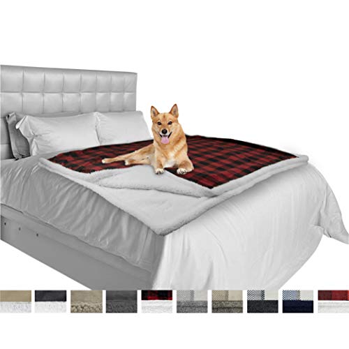 PetAmi Dog Blanket, Sherpa Dog Blanket | Plush, Reversible, Warm Pet Blanket for Dog Bed, Couch, Sofa, Car (Checker Red, 60×80 Inches)
