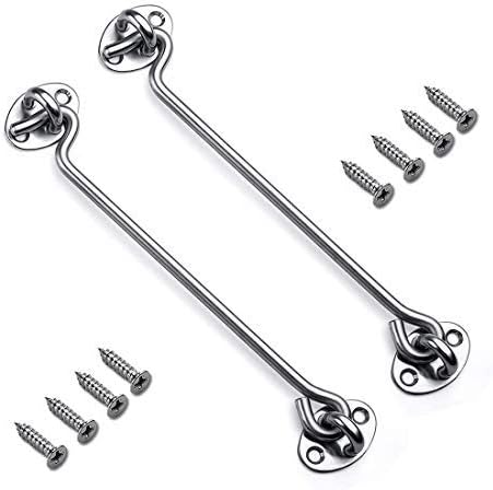 2 Pack Eye Hooks,8” Door Latch Lock,Solid Thicken Stainless Steel Gate Door Swivel Window for Sliding Door, Bathroom,Window