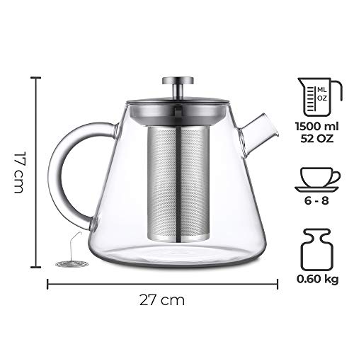 SILBERTHAL Teekanne Glas 1,5 Liter - mit Siebeinsatz & Deckel - Infuser für HeiÃgetränke & Cold Brew Tea - Ideal für Stövchen – Bild 8