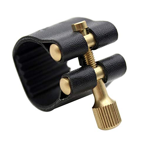Compact Ligature Fastener for Alto Sax Saxophone Mouthpiece with Leather Clip Black