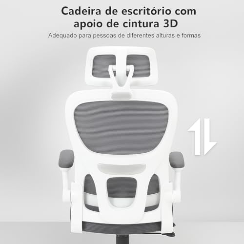 Cadeira de Escritório Cinza VMSTARK com Suporte Lombar Ajustável, Encosto de Cabeça e Design Ergonômico