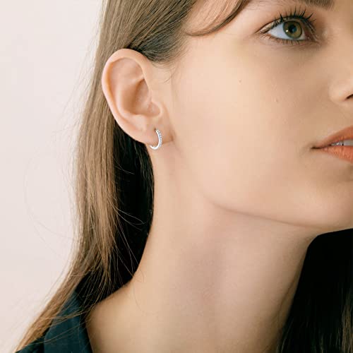 Silver Hoops Earrings for Women, 925 Sterling Silver Post Small Silver Hoop Earrings with AAA Cubic Zirconia, 3 Pairs Small Sleeper Hoops Huggie Hinged Earrings (8/10/12mm)