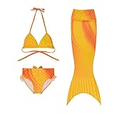 Newland Girl's 3pcs Mermaid Sea-Maid Tankini Marmaid Swimwear Bikini (150CM(8-10Y)-Size XXXL, Gold)