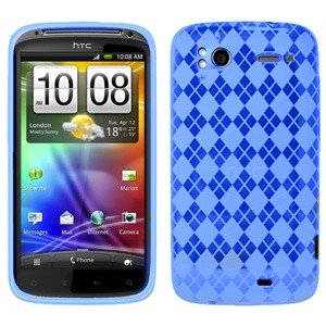 Blue Argyle Flexible TPU Cover Skin Phone Case For Sensation 4G