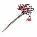 Qiyun ancient Chinese women's peacock bird flower lucky totem red rhinestone crystal bead antique brass hair pin...