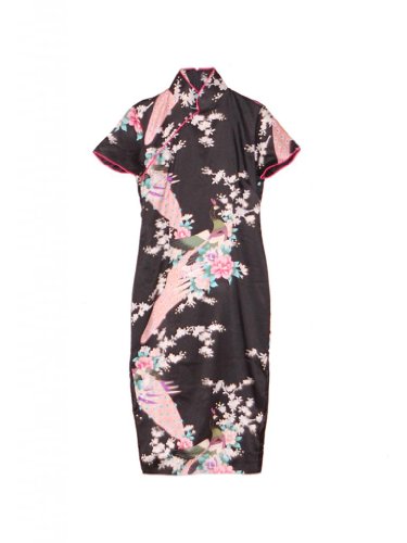 GoodOrient Women's Black Peacock Knee-Length Chinese Dress/Party Dress/Customized Service For Free