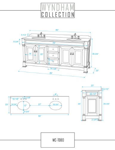 Wyndham Collection Andover 80 inch Double Bathroom Vanity in White with White Carrara Marble Countertop, Undermount Oval Sinks, and 28 inch Mirrors - Thumbnail 6