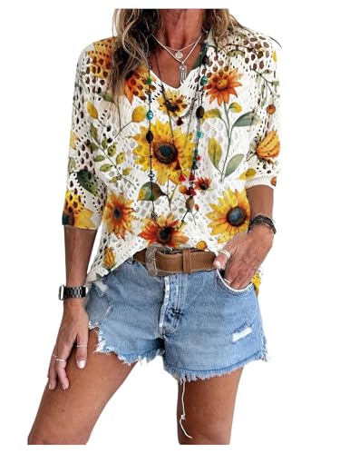 GORGLITTER Women's Crochet Knit Boho V Neck Lightweight Tops… at Amazon