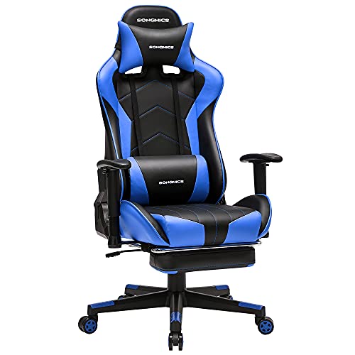 SONGMICS-Silla-Gaming-Silla-de-Oficina-Silla-Ergonomica-Reposapies-Telescopico-Apoyabrazos-Ajustables-Respaldo-Ajustable-de-90a-135-Asiento-Oscilante-Carga-de-150-kg-Negro-y-Azul-RCG016B02