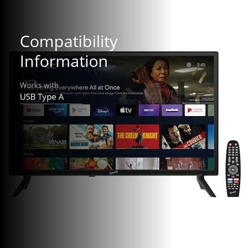 Supersonic SC-2450GTV-A 24-inch DLED Smart HDTV with Google Assistant, ATSC & NTSC System, HDMI USB Input, WiFi, 1080p Resolution, 16.7M Colors,60Hz Refresh Rate, Bluetooth, AC/DC Compatible