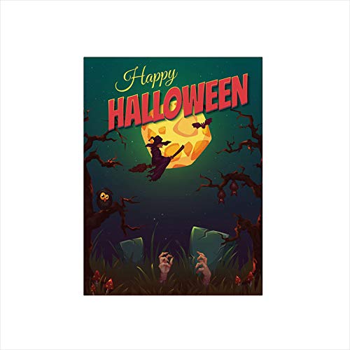 Decorative Privacy Window Film/Happy Halloween Poster Design Witch on Broom Mushroom Dead Resurgence Vintage Decorative/No-Glue Self Static Cling for Home Bedroom Bathroom Kitchen Office Decor Multico